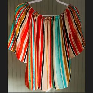 Off-the-Shoulder Multi-colored Stripe Top